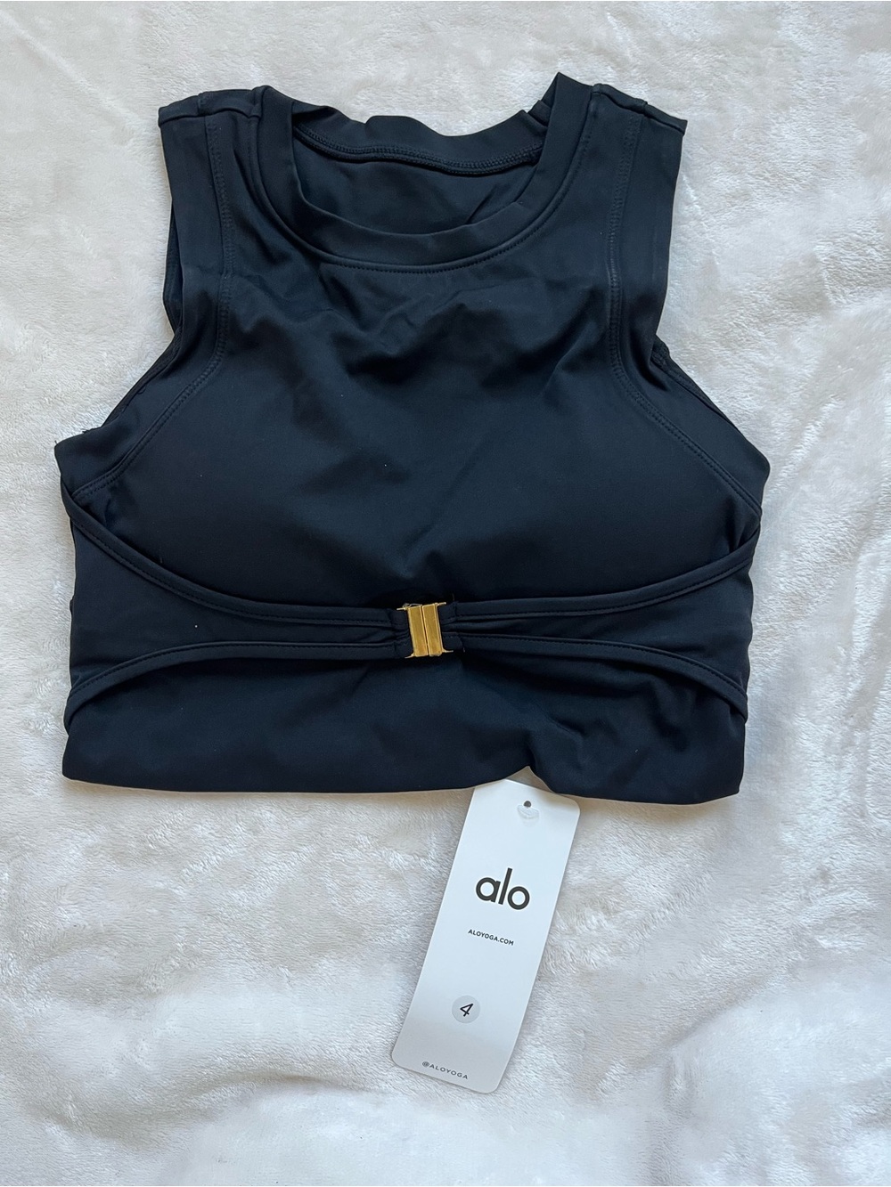 ALO Yoga Black Tank Top with Gold Clasp